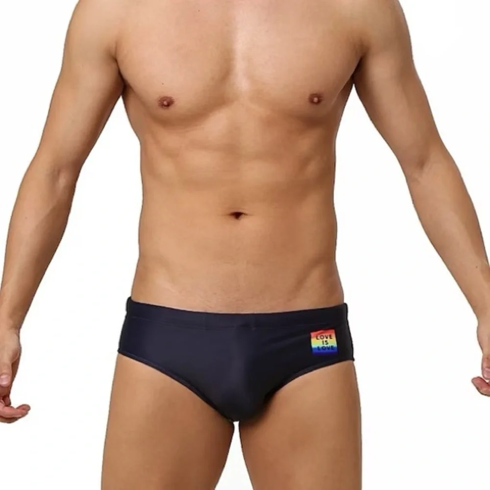 Men’s Love Is Love Low Waist Swimwear Mens Bathing Suit Quick Dry Beachwear - Picture 2 of 3